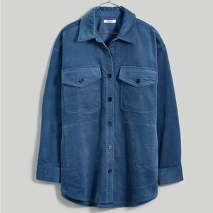 NWT Madewell Corduroy Twill Oversized Shirt Jacket in Teapot Blue Size Small